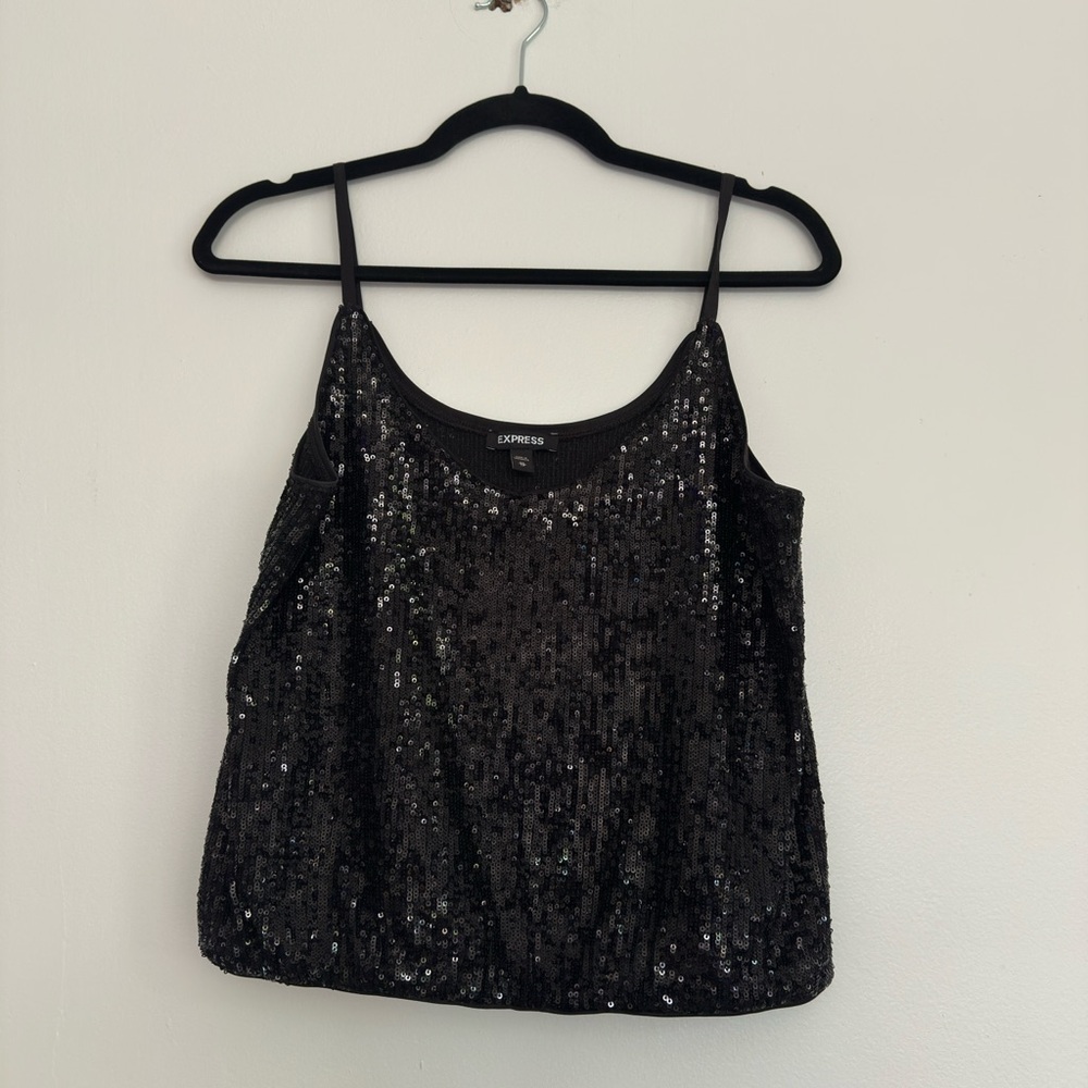 Express Black Sequin Cami Top Spaghetti Strap Party Holiday Evening XS
